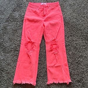 Risen by Los Angeles neon Coral Distressed Women's Flare Jeans